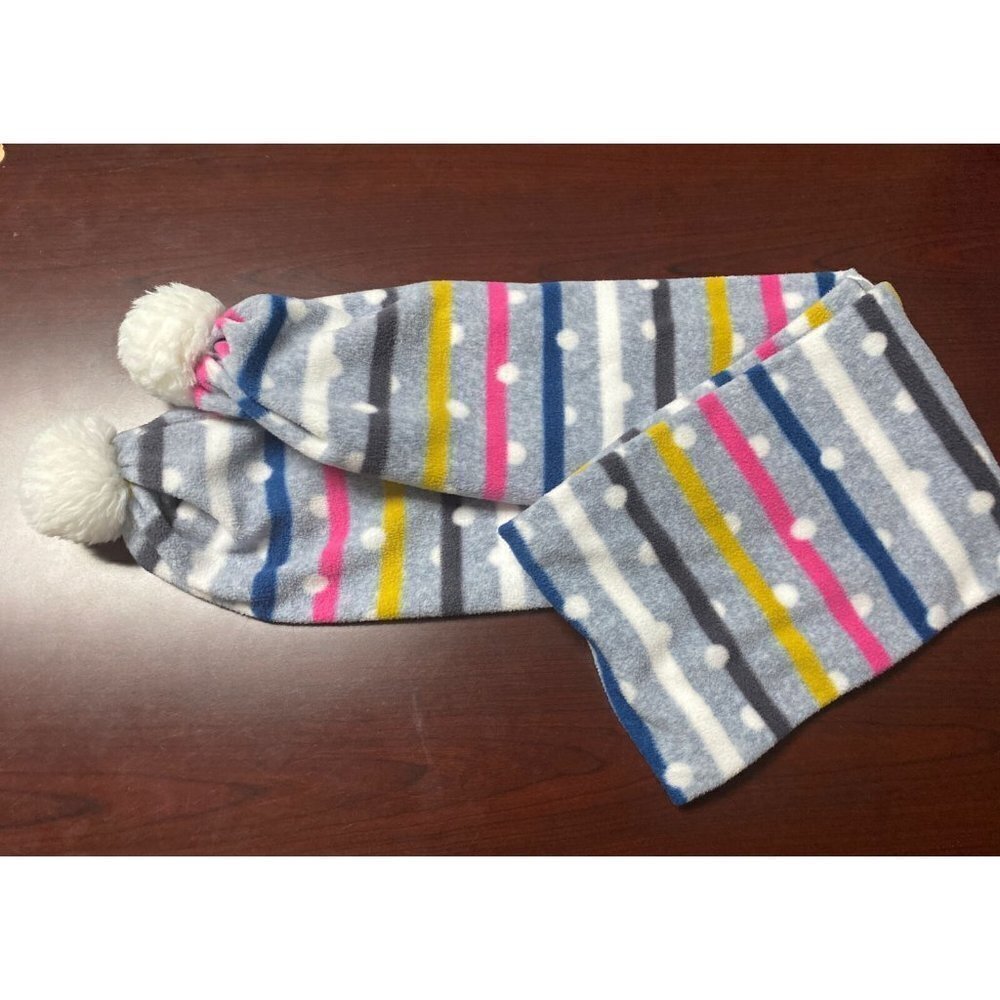Cuddl Duds Women's Colorful Polka Dot Striped Scarf with Pom Poms